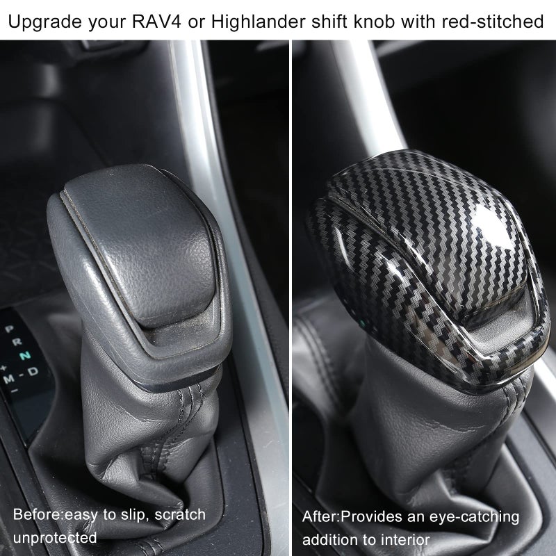 YAKANEY for Totoya RAV4 2019-2025 Gear Shift Knob Cover, Carbon Fiber Grain Interior Protective Gear Shift Trim for Toyota Highlander 2020-2025- Carbon Fiber - Image 3